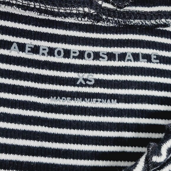 Aeropostale Striped Black White Cotton Spandex Ruffle Neck Long Sleeve Rib Y2K - Picture 7 of 11